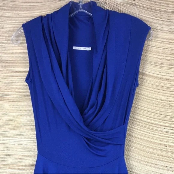 Nadia Tadd Royal Blue Faux Wrap Midi Dress Size S - Picture 4 of 11